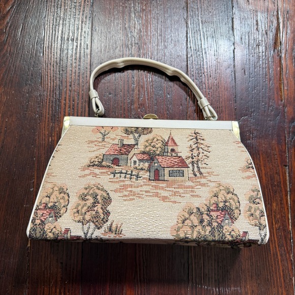 Vintage Verdi Carpetbag Purse Tapestry Snap Closure Framed Granny Church - Picture 1 of 15